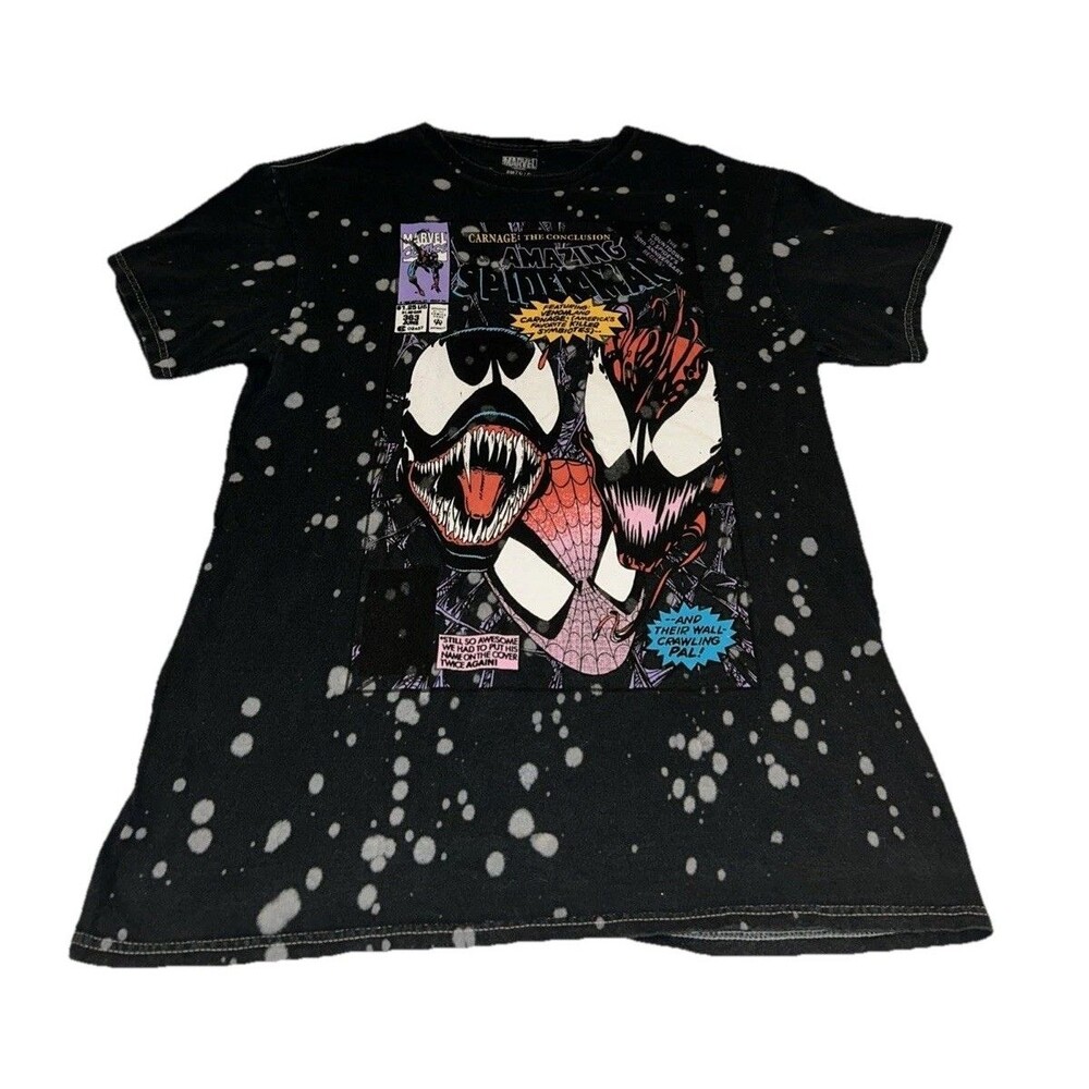 Marvel Venom & Spiderman Short Sleeve Graphic Multicolor Faded Small T-Shirt